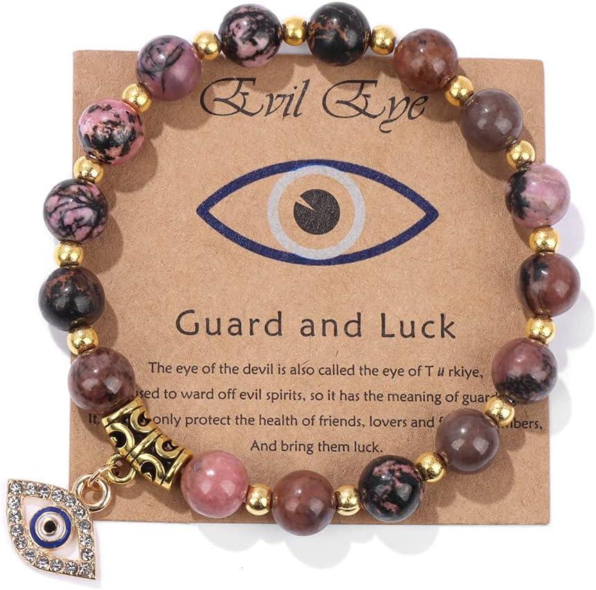KDTONG Evil Eye Bracelet for Women Men Natural Stone Beads Handmade Bracelet Inspirational Bracelet with Gift Message Card Kabbalah Protection Good Luck Jewelry Gift