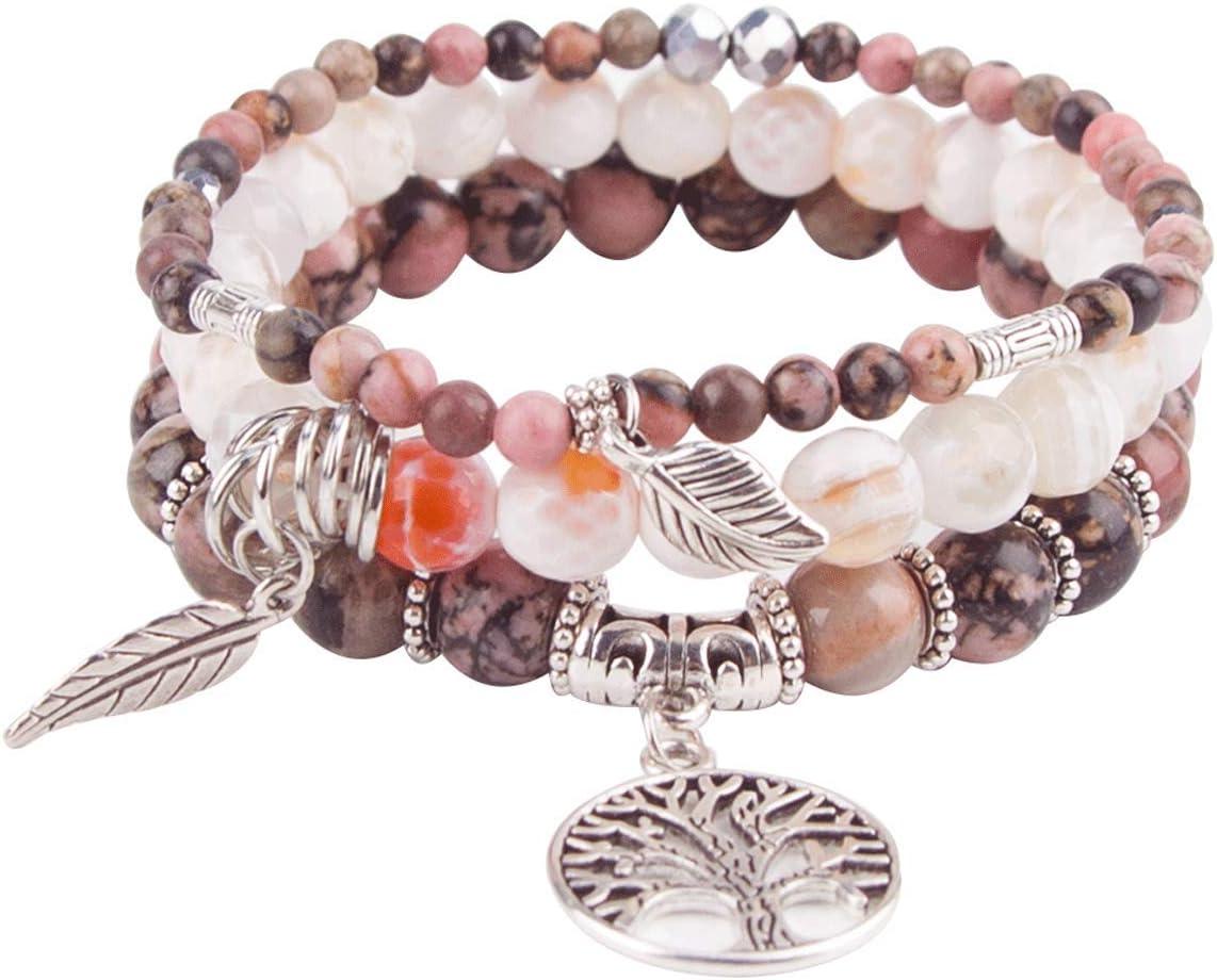 Beaded Bracelets for Women, Healing Stone Crystal Bracelets Tree of Life Bracelet Yoga Stretch Chakra Bracelet Set Jewelry Gifts