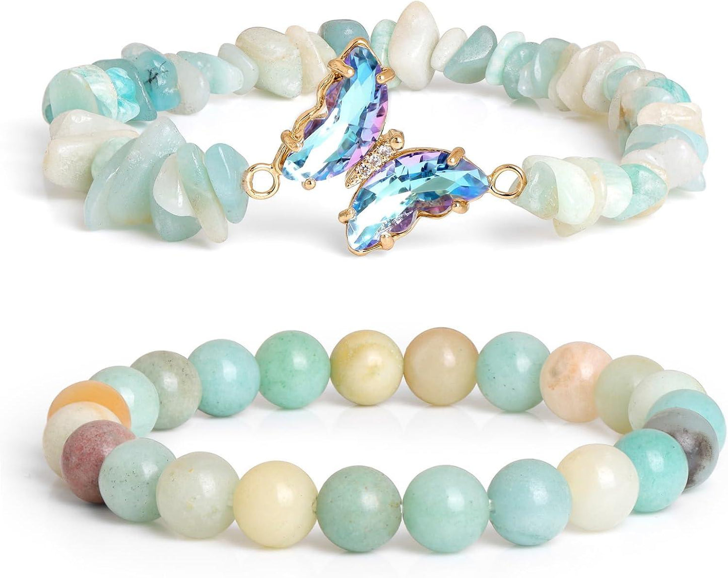 KDTONG Amethyst Bracelet For Women Anxiety Amethyst Beaded Bracelets Butterfly Charms Healing Stone Layered Bracelet Gifts For Women
