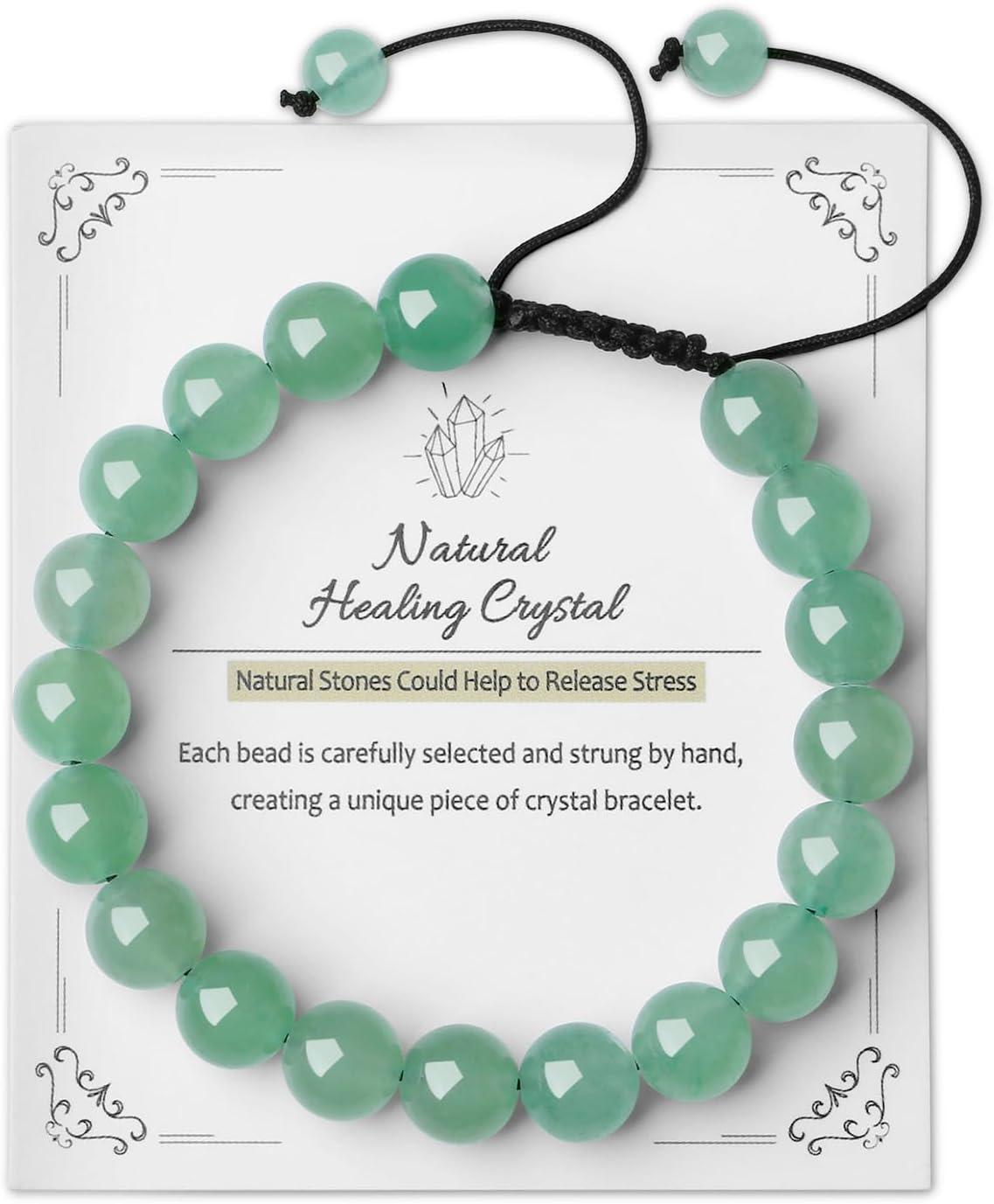 Crystal Bracelets for Woman Men Natural Adjustable Stone Bracelet 8 mm Beaded Bracelets for Women Men