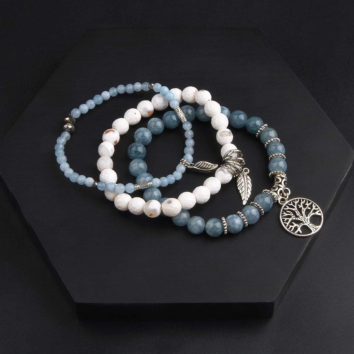 Beaded Bracelets for Women, Healing Stone Crystal Bracelets Tree of Life Bracelet Yoga Stretch Chakra Bracelet Set Jewelry Gifts