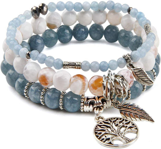 Beaded Bracelets for Women, Healing Stone Crystal Bracelets Tree of Life Bracelet Yoga Stretch Chakra Bracelet Set Jewelry Gifts