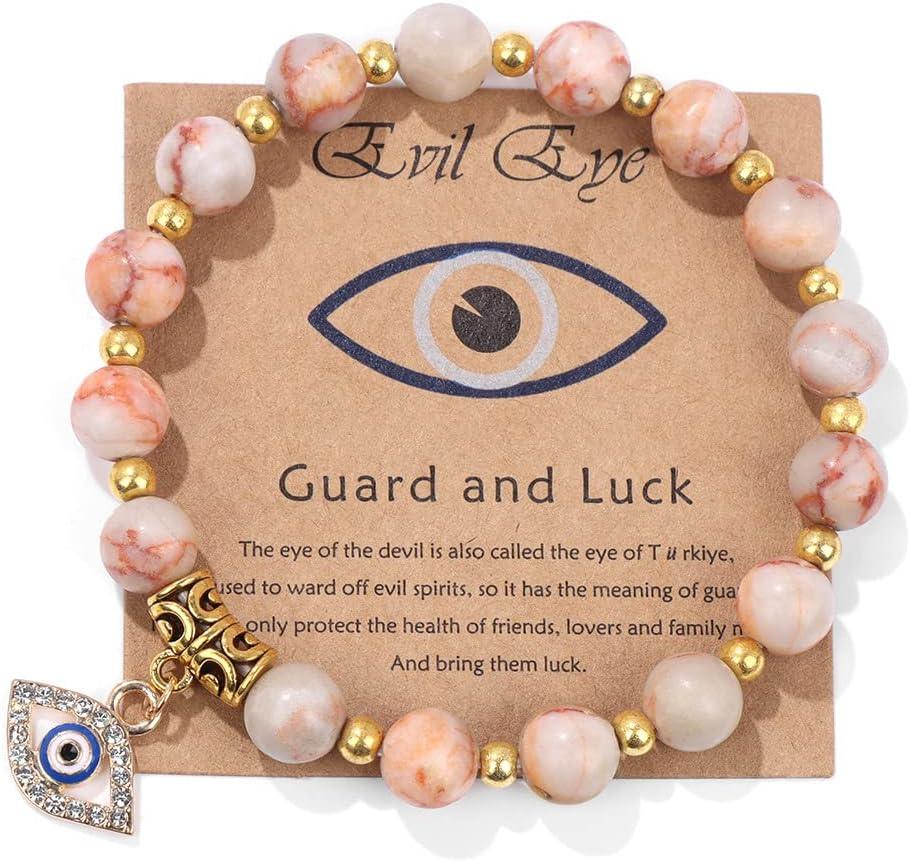 KDTONG Evil Eye Bracelet for Women Men Natural Stone Beads Handmade Bracelet Inspirational Bracelet with Gift Message Card Kabbalah Protection Good Luck Jewelry Gift