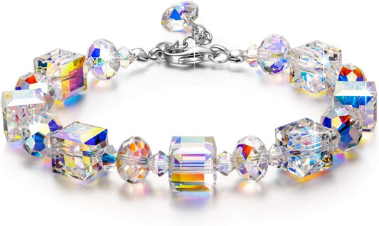 KDTONG  A Little Romance Sterling Silver Bracelets for Women Northern Lights Crystals Bracelet 7"+2" Extension, Packaged with Jewelry Box, Mother's Day Birthday Anniversary Jewelry Gift for Women Girls