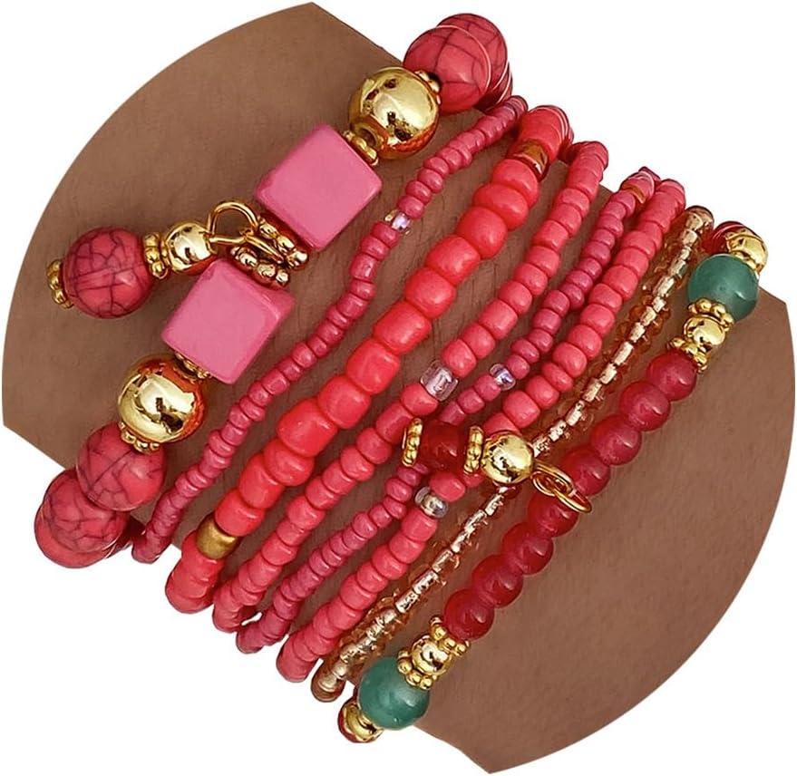 8PCS Beaded Bracelets for Women, Multilayered Stackable Strand Stretch Bead Bracelet Pack Handmade Trendy Bohemian Charm Jewelry