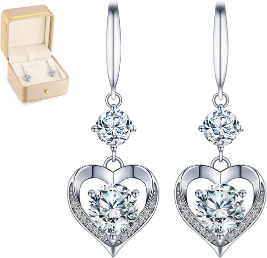 Heart Engraved Moissanite Earrings - 'I LOVE YOU' Gift for Wife or Girlfriend, Anniversary or Birthday Present
