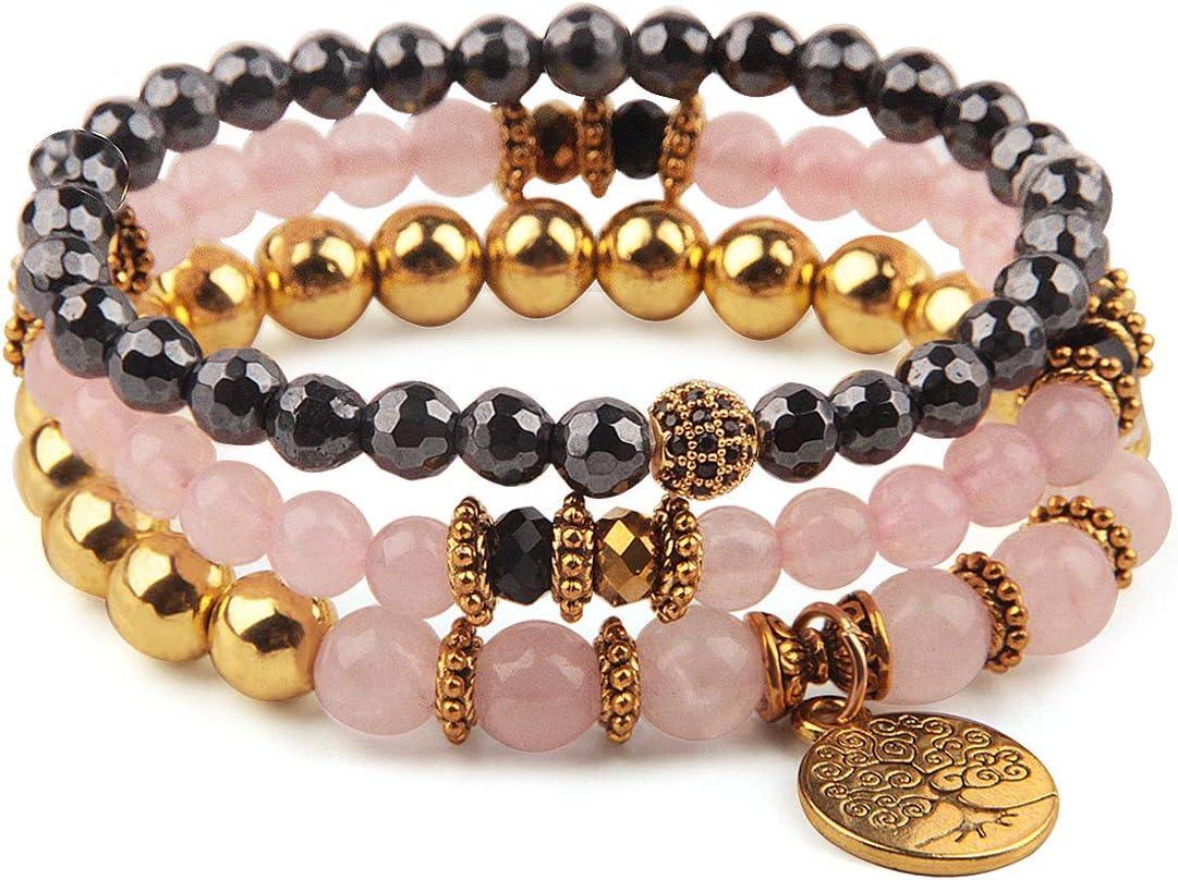 Beaded Bracelets for Women, Healing Stone Crystal Bracelets Tree of Life Bracelet Yoga Stretch Chakra Bracelet Set Jewelry Gifts
