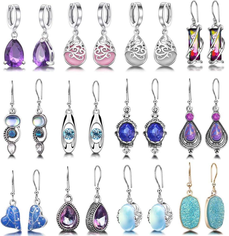 KDTONG 12 Pairs Teardrop Druse Crystal Drop Dangle Earrings for Women Cubic Zirconia Huggie Hoop Earring Jewelry Set Christmas Gifts