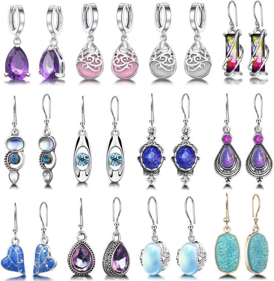 KDTONG 12 Pairs Teardrop Druse Crystal Drop Dangle Earrings for Women Cubic Zirconia Huggie Hoop Earring Jewelry Set Christmas Gifts