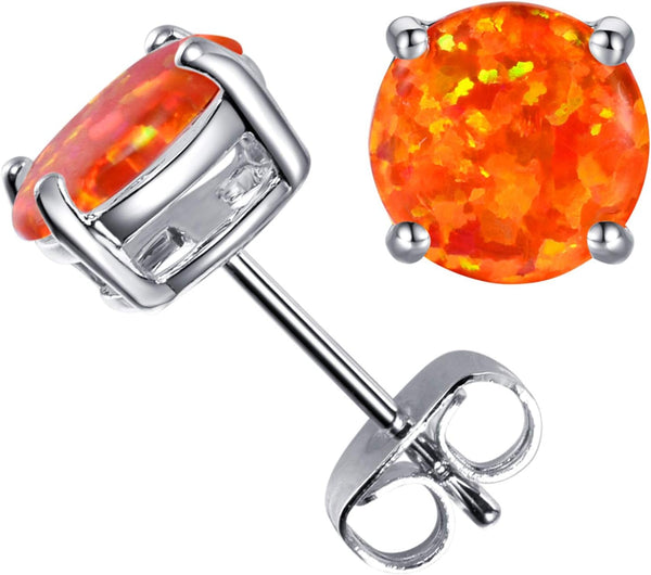KDTONG Multi Colors fire Opal Stud Earrings Birthstone Earrings For Women 8mm