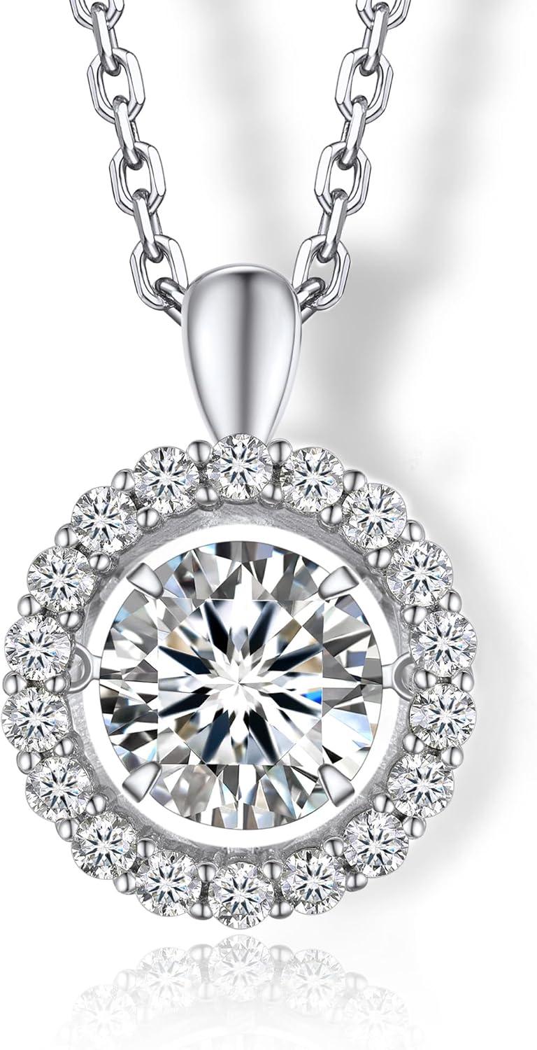 Heart Necklace for Women, Sparkling Gift for Her, 1Carat Moissanite Heart Pendent for Her, 925 Sterling Silver Dance Necklace for Anniversary Christmas Valentines