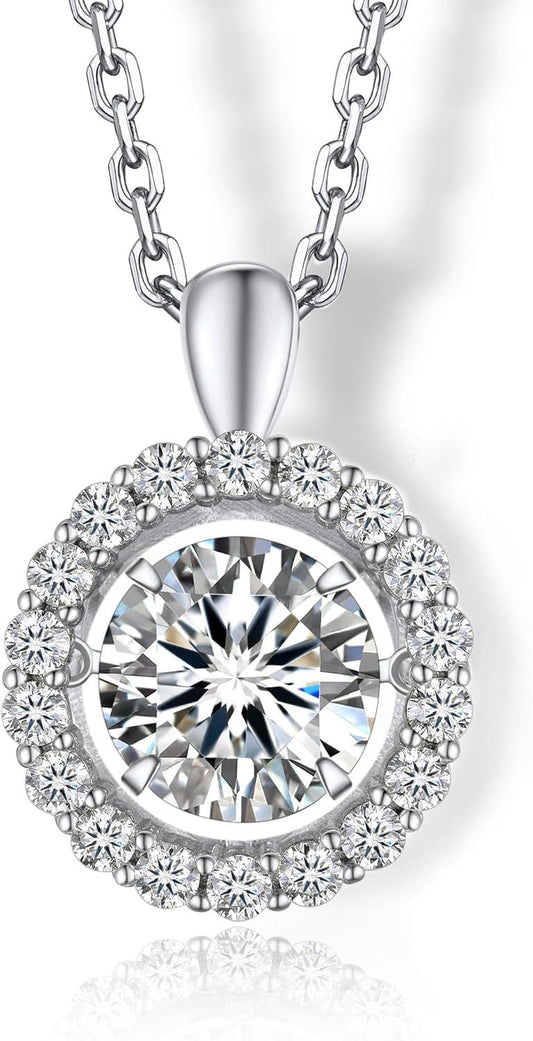 Heart Necklace for Women, Sparkling Gift for Her, 1Carat Moissanite Heart Pendent for Her, 925 Sterling Silver Dance Necklace for Anniversary Christmas Valentines