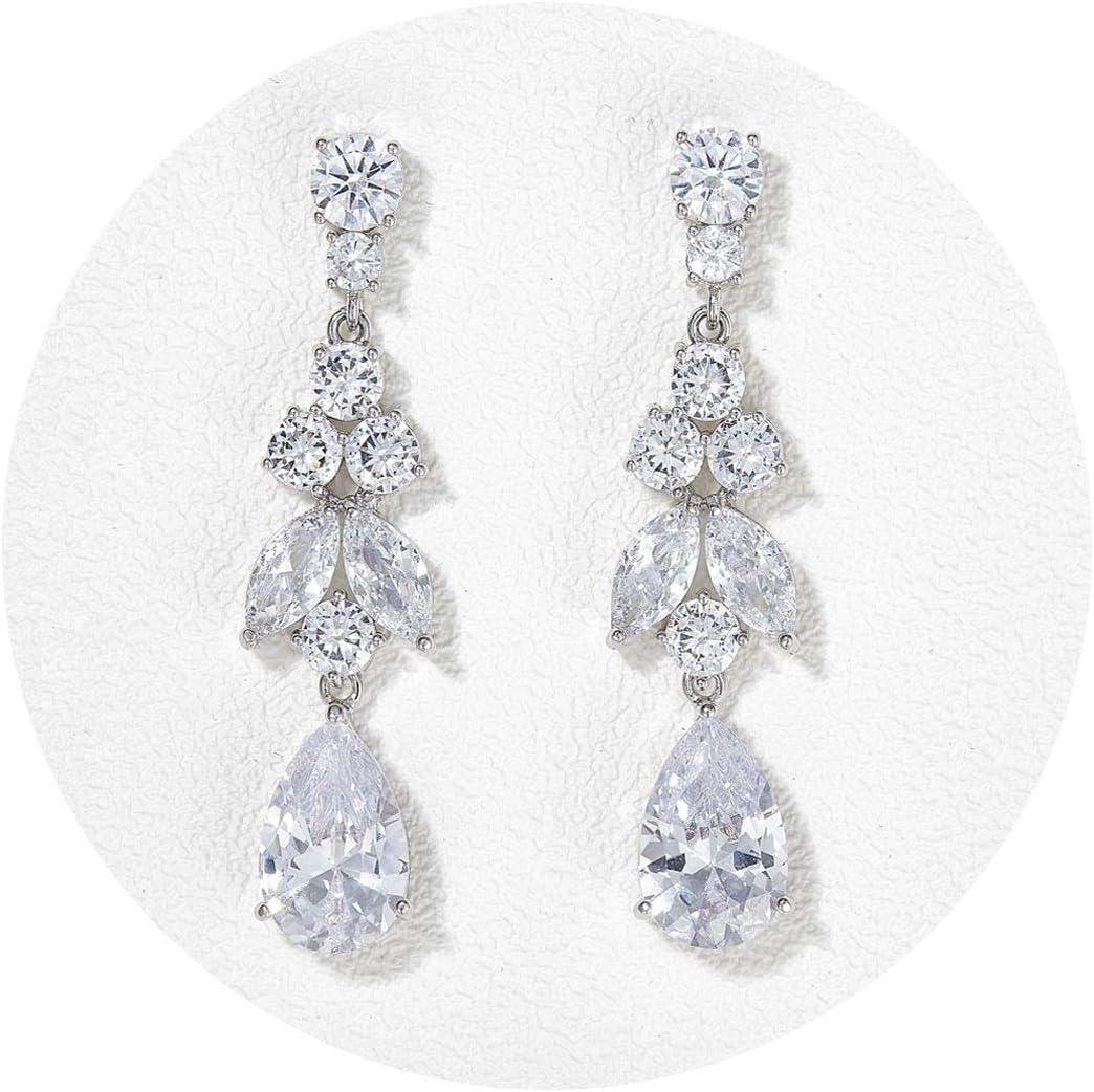 KDTONG Teardrop Wedding Bridal Earrings for Brides, Bridesmaids, Crystal Cubic Zirconia Dangle Drop Earrings for Women Prom Gifts