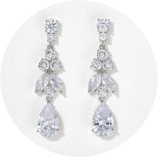 KDTONG Teardrop Wedding Bridal Earrings for Brides, Bridesmaids, Crystal Cubic Zirconia Dangle Drop Earrings for Women Prom Gifts