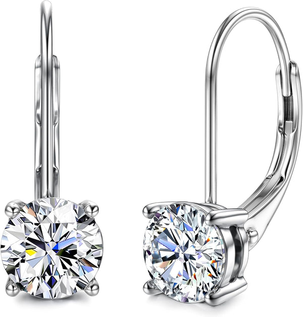 Moissanite Earrings,1.0ct-2.0ct D Color Brilliant Round Cut Lab Created Diamond Earrings 18K White Gold Plated Sterling Silver Dangle Earrings Moissanite Leverback Drop Earrings