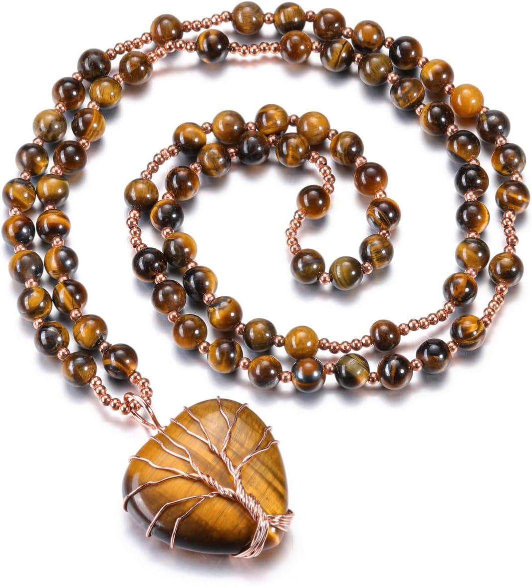 KDTONG Healing Crystal Amethyst Necklace Natural Stone Beads Life Tree Wire Wrapped Teardrop Gemstone Pendant Jewelry for Women Mom