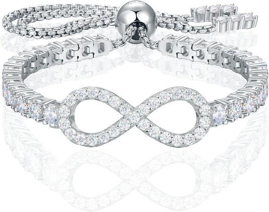 Imitation Diamond Infinity Love Tennis Bracelets for Women, 61pcs Moissanite Embellished with 18K Gold Vermeil Bracelet, Dainty Stering Silver Jewelry Gift for Women