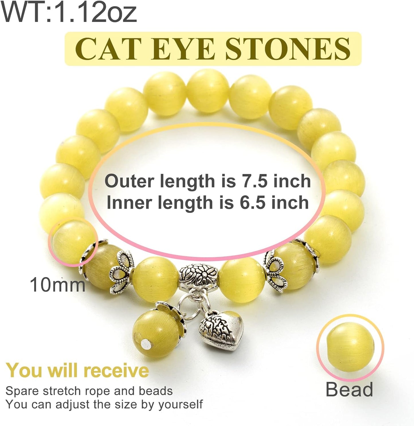 Natural Stretch Gemstone Bracelet Healing Stone Beaded Bracelets for Women Men Gifts (Unisex)