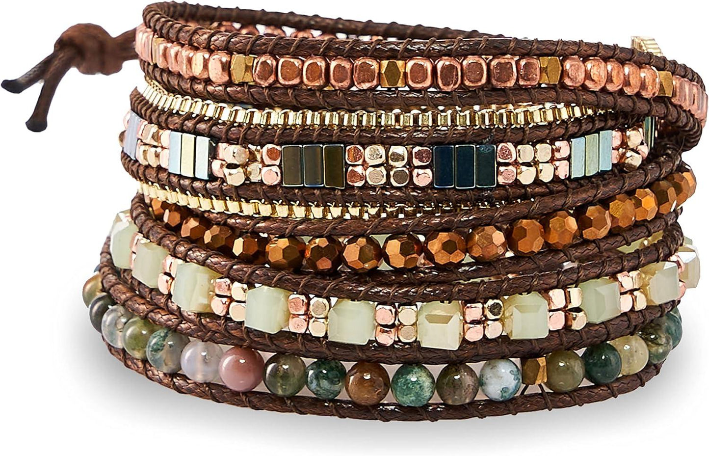 Bracelet for Women – Handmade Vegan Boho Natural Stone Layered Bracelet, Thailand Bohemian Stackable Beaded Wrap Bracelets, Summer Hippie Bracelet Stack, Fashion Jewelry Gifts