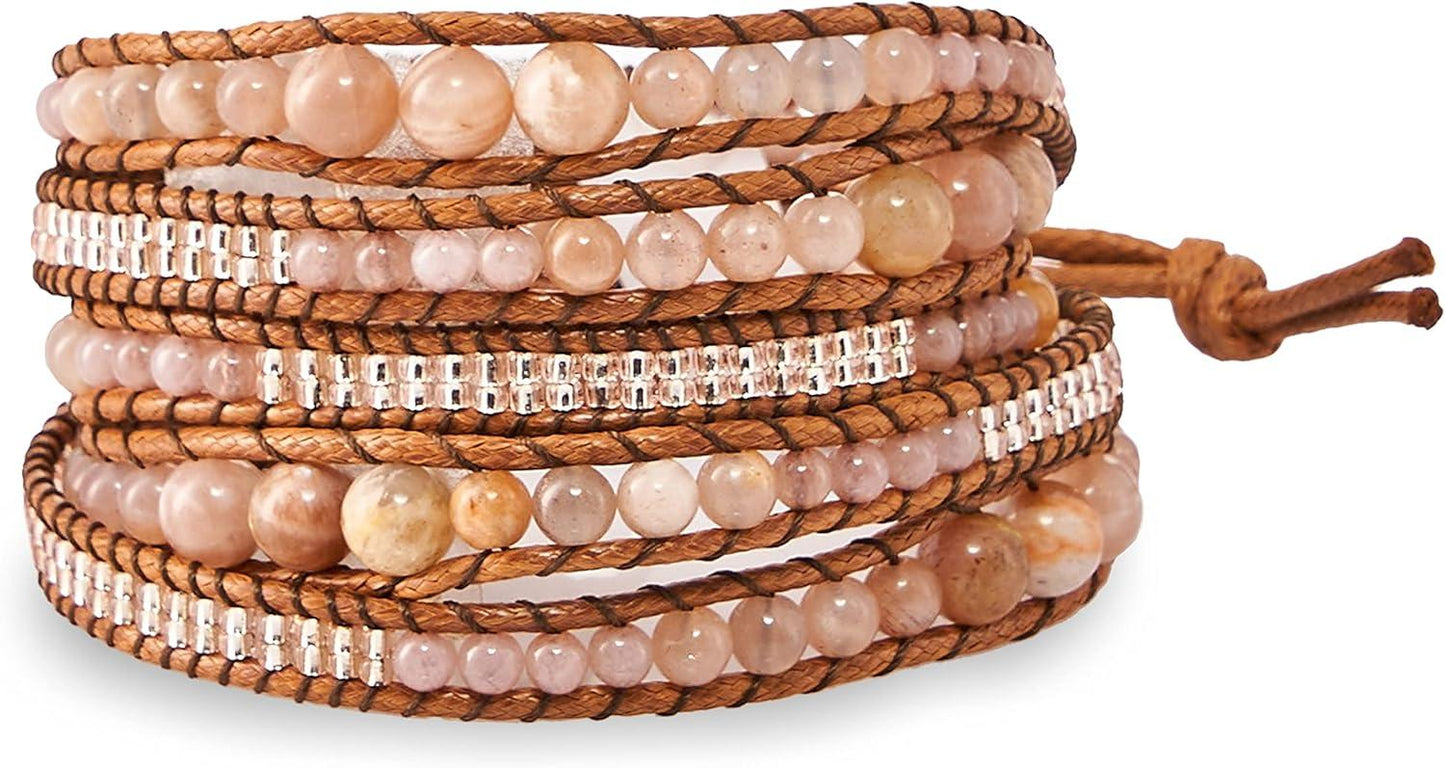 Bracelet for Women – Handmade Vegan Boho Natural Stone Layered Bracelet, Thailand Bohemian Stackable Beaded Wrap Bracelets, Summer Hippie Bracelet Stack, Fashion Jewelry Gifts