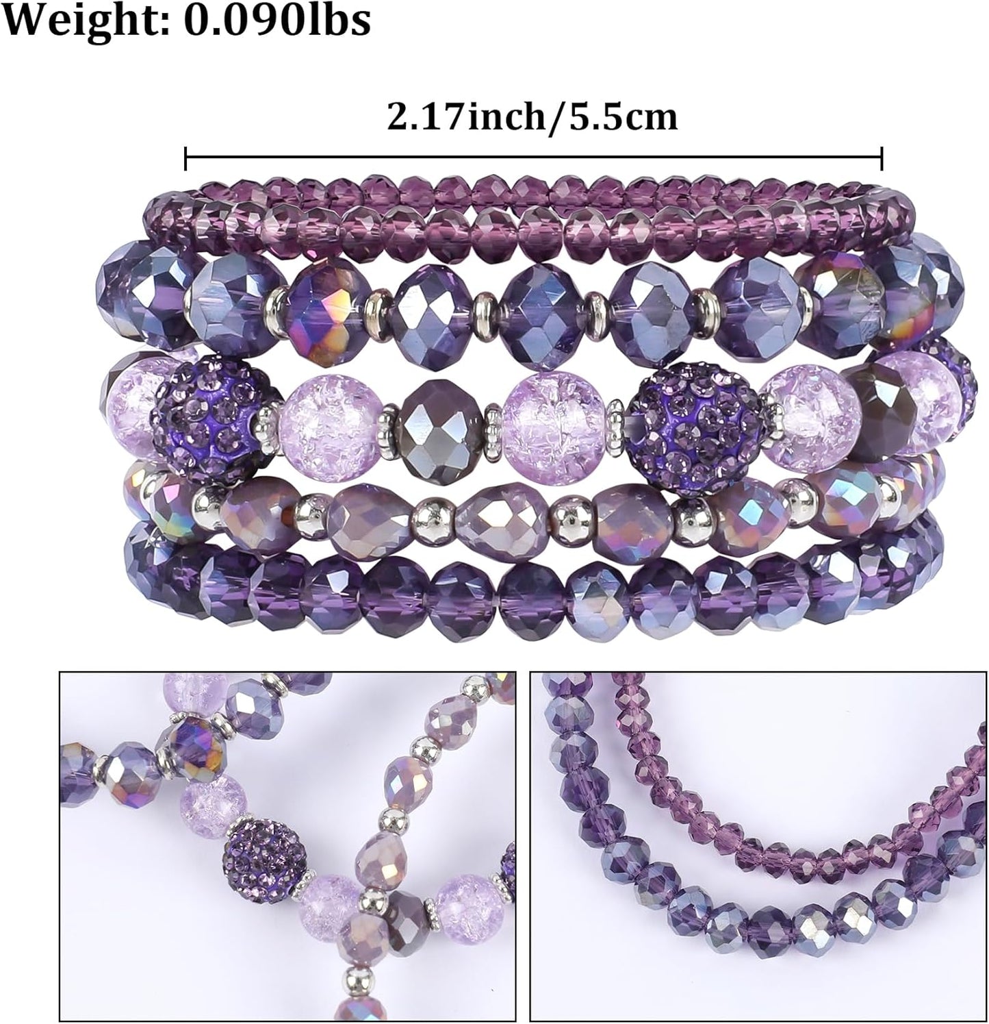 Bohemian Beaded Bracelets for Women Stackable Glass Beads Stretch Bracelets Boho Multilayered Disco Ball Faceted Crystal Beads Bracelet Set Handmade Trendy Jewelry Gift for Women