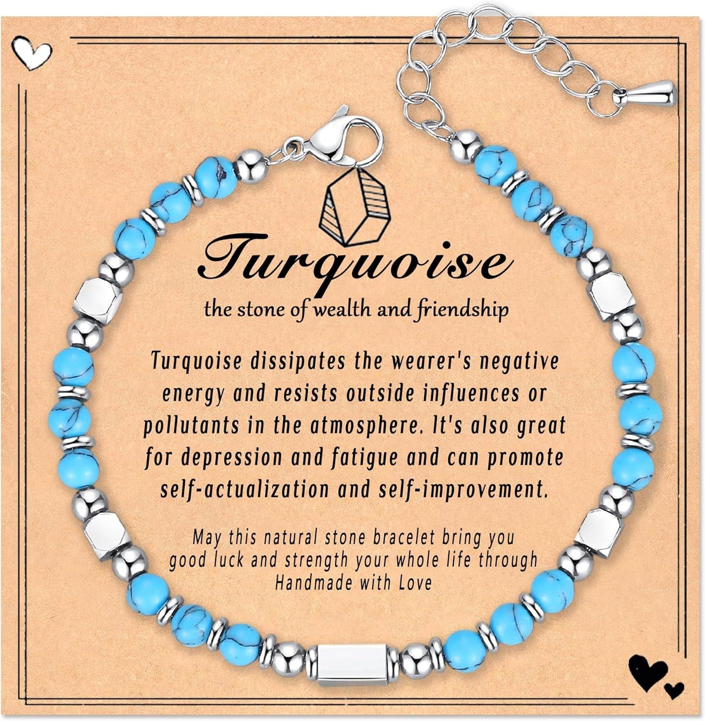 Healing Natural Stone Bracelets for Women, Unique Gift Ideas with Inspirational Card for Birthday Mother Day Graduation