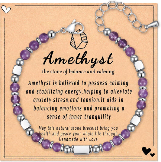 Healing Natural Stone Bracelets for Women, Unique Gift Ideas with Inspirational Card for Birthday Mother Day Graduation